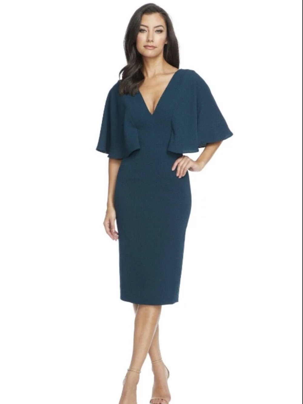 DRESS THE POPULATION LOUISA BUTTERFLY SLEEVE PEACOCK BLUE  DRESS sz M NWT